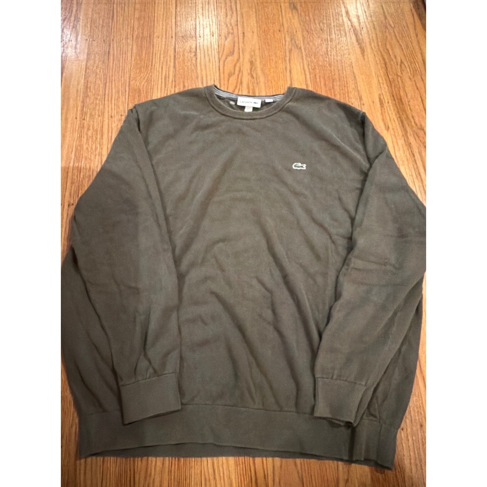 Lacoste Mens Olive Green Cotton Crewneck Sweater AH7004 Size 8 US 3XL